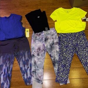 Girls Athleisure bundle: 3 tops and 3 leggings various brands large (10-12)